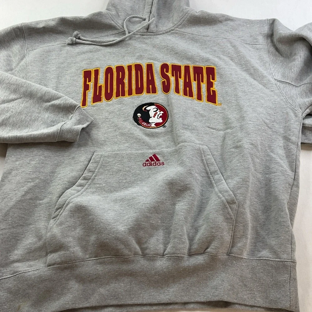Vintage Adidas Hoodie Men XL Florida State Seminoles Y2K Grey NCAA Center Logo